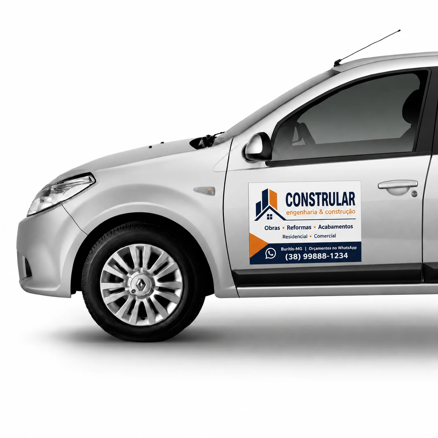 Carro com adesivo de empresa aplicado na porta