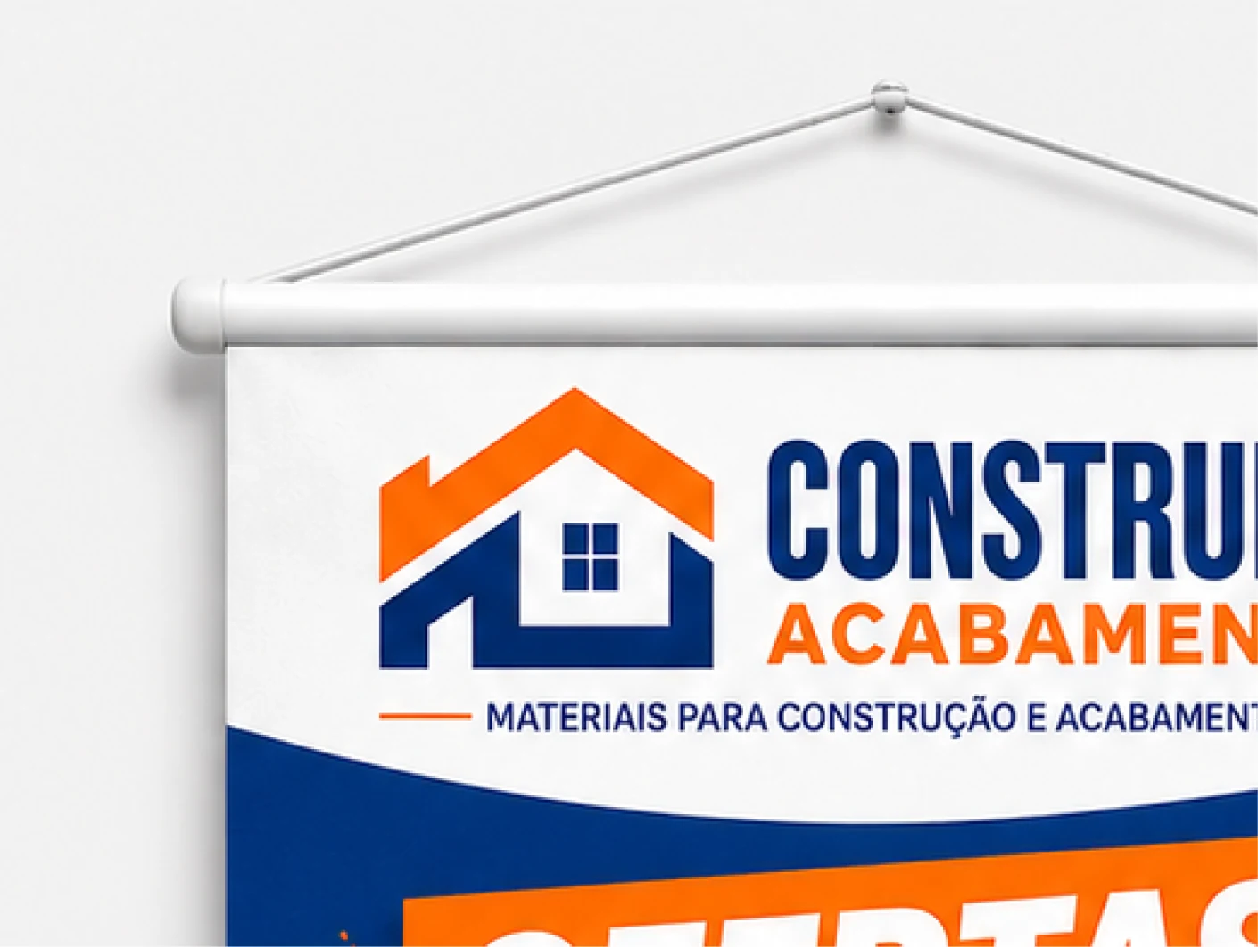 Banner em lona pendurado por bastão e cordão