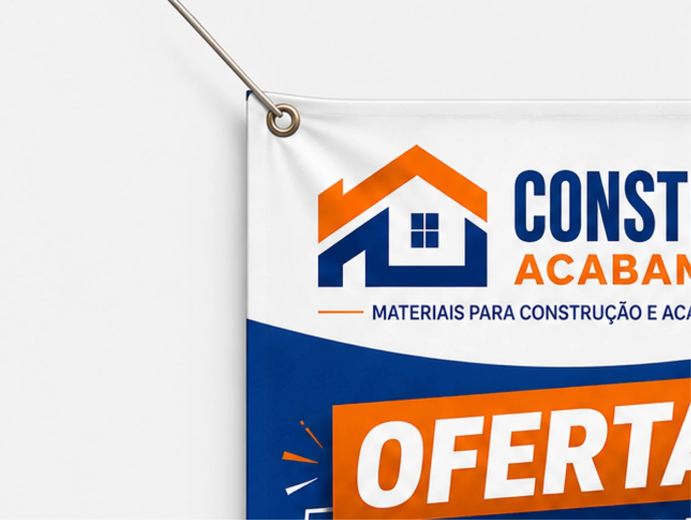 Banner em lona esticado por ilhós nos quatro cantos