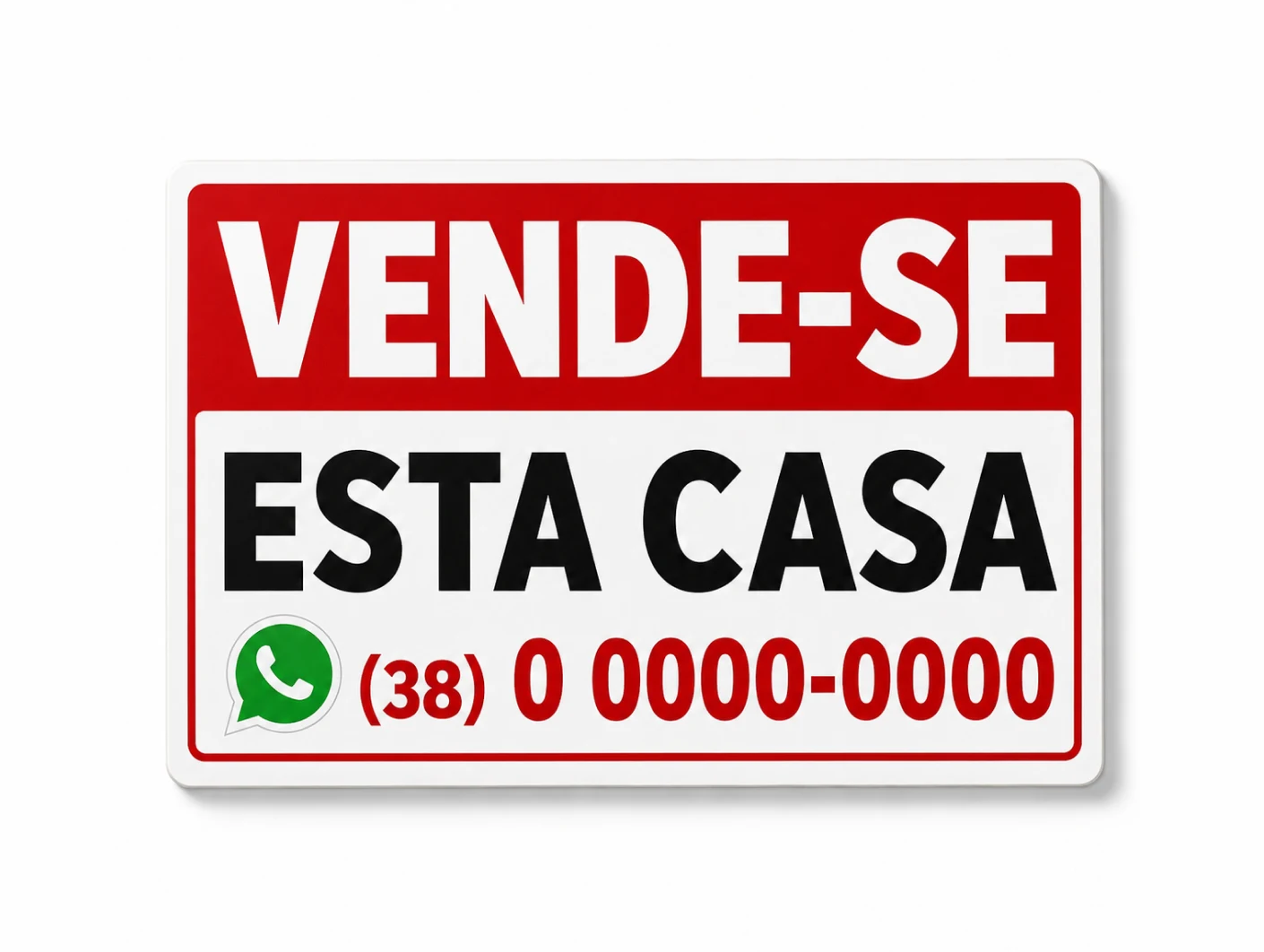 Placa "Vende-se esta casa" em PVC