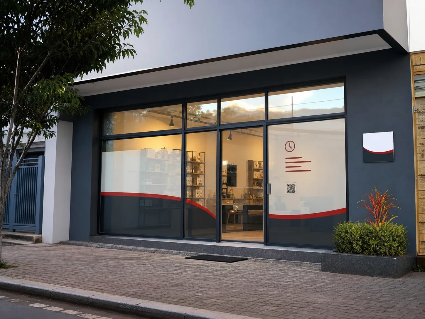 Fachada comercial com adesivos de comunicação visual